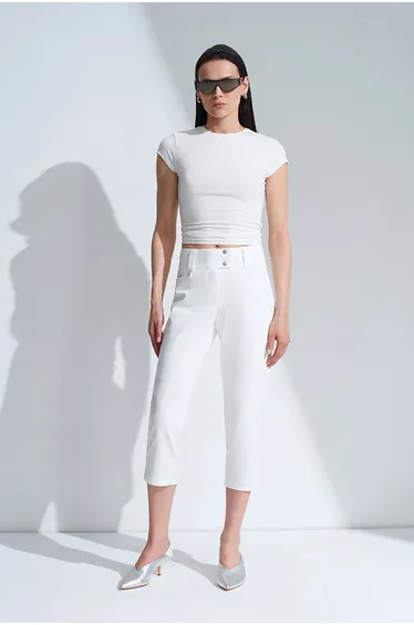 DILVIN Women's High-waist Wide-leg Capri Trousers