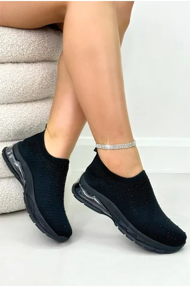 Crystal Luminate Stretch Sock Slip On Trainers Black