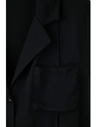 Black shirt with collar and pocket detail, woven plus size shirt - 4