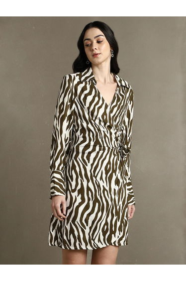 Brown Animal Print Wrap Mini Dress