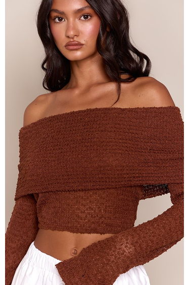Chocolate Bubble Textured Bardot Top