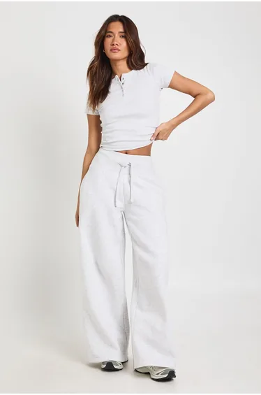 Deep Ribbed Waistband Wide Leg Jogger - ash grey