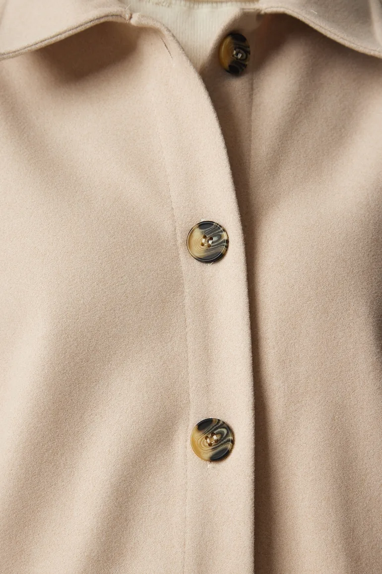 Women's Beige Buttoned Pocket Oversize Shirt Jacket - 4