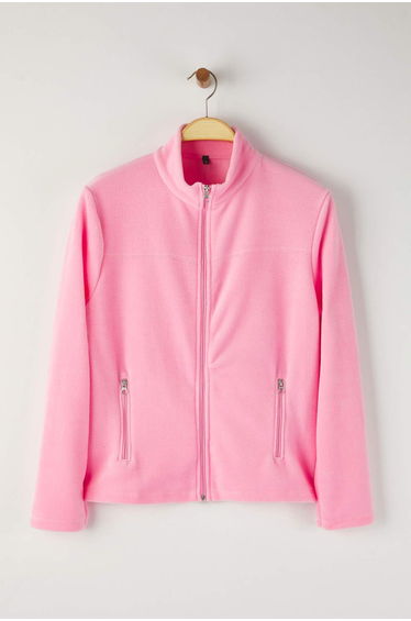 Pink Polar Plain Stand-up Collar Pocket Zippered Regular Cut Knitted Sweatshirt