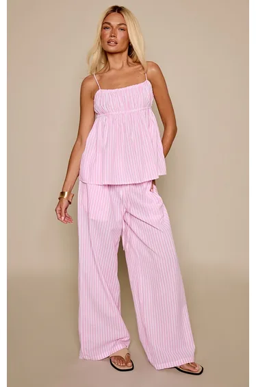 Pink Pinstripe Cotton Elasticated Trousers