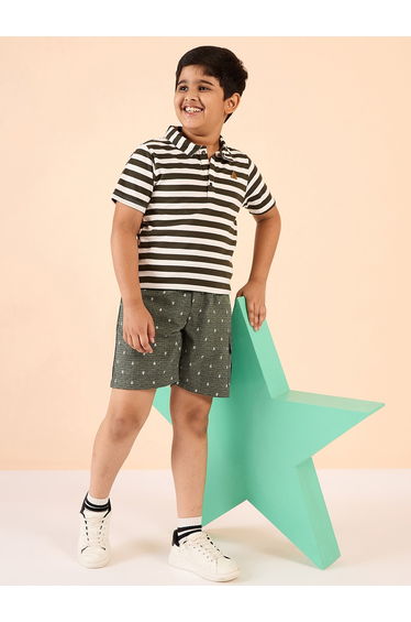 Boys Grey Cotton Abstract Print Shorts
