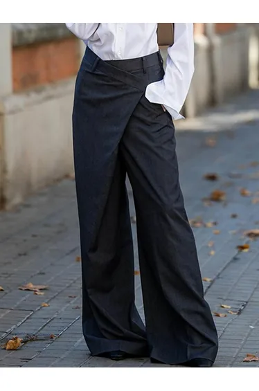 High Waisted Loose Asymmetric Solid Color Split-Joint Suit Pants Trousers