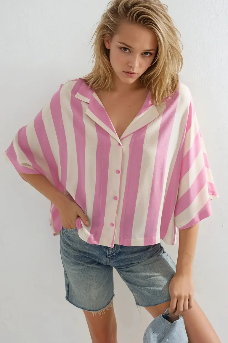 BUSEM Relaxed Fit Striped Button-Up Shirt
