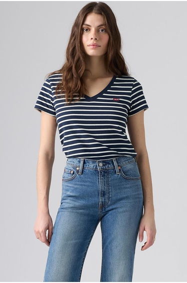 Striped Short Sleeve V-Neck T-Shirt