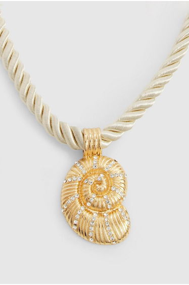 Embellished Shell Pendant Rope Necklace - gold