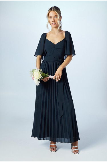 Teen Pleated Georgette Angel Sleeve Dress