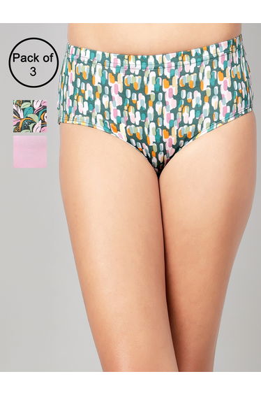 Pack of 3-Mid Hipster Bikini with Inner Elastic - Cotton