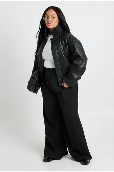 Plus Funnel Neck Jacket - black