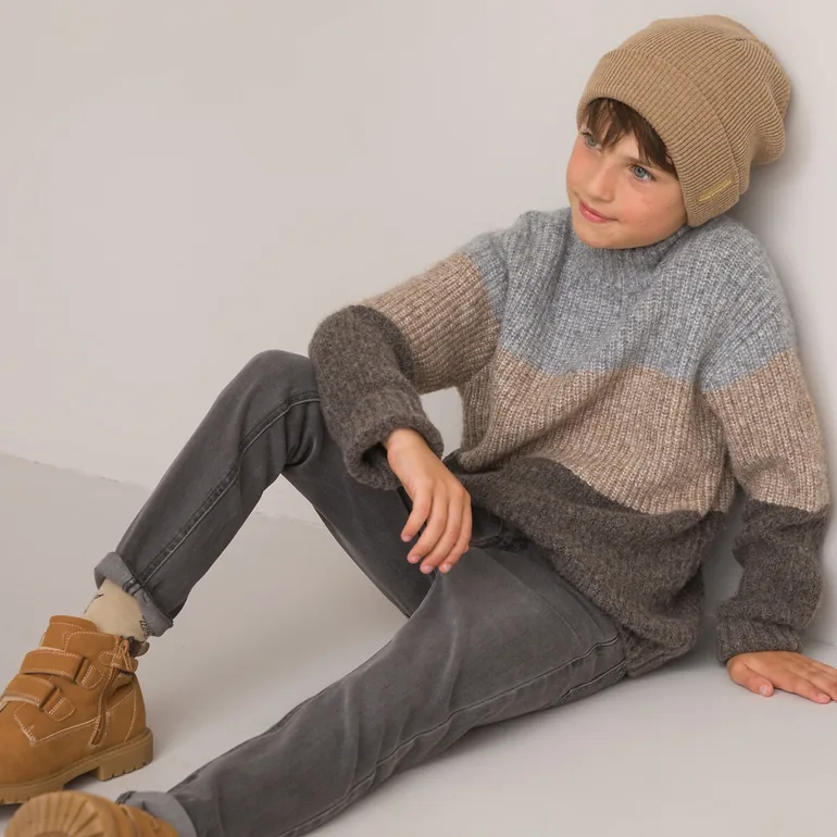 Striped Chunky Knit Jumper/Sweater with High Neck - 1
