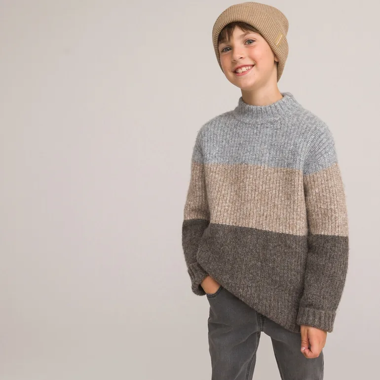 Striped Chunky Knit Jumper/Sweater with High Neck