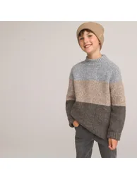 Striped Chunky Knit Jumper/Sweater with High Neck