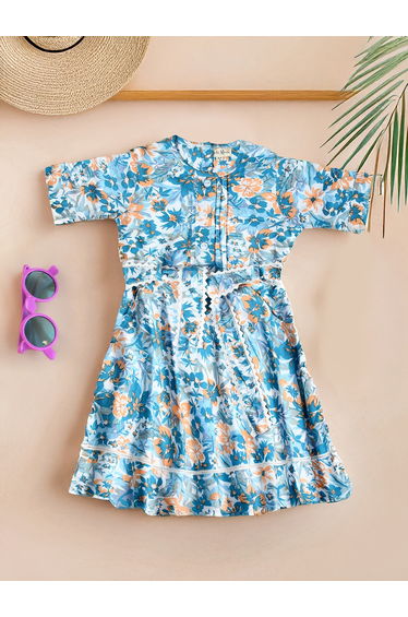 All-Over Print Short Sleeve Cotton Dress