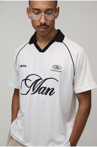 Regular Man Print Football Top - ecru