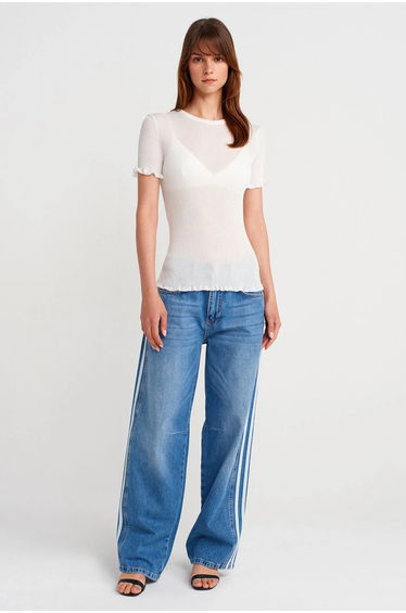 Dilvin Slim Fit Ribbed Frill Blouse
