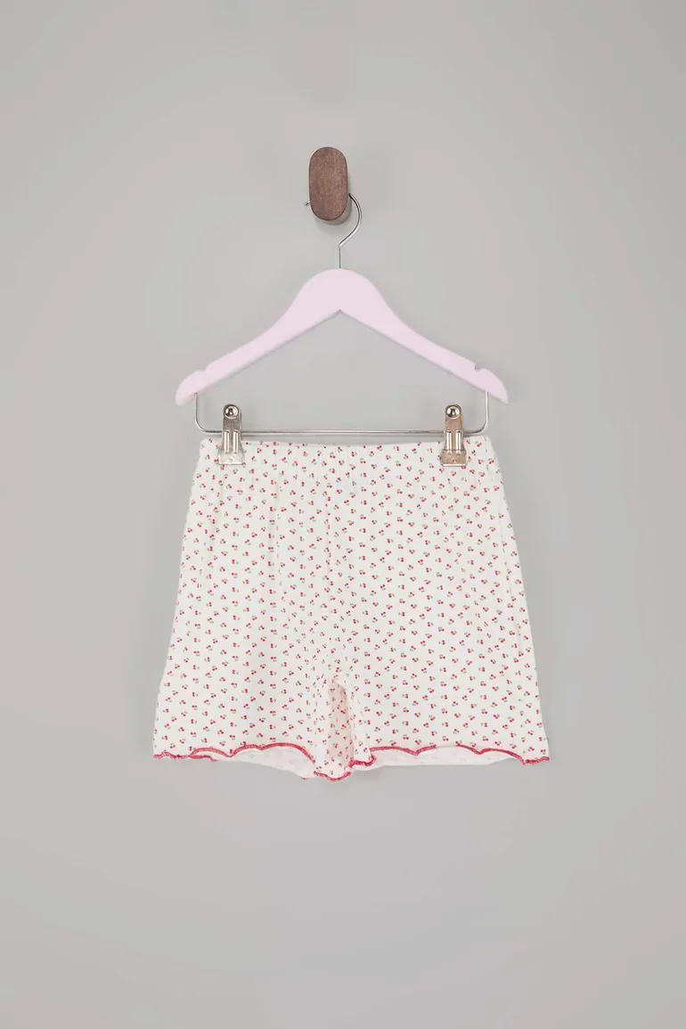 White Printed Ruffle Girls Knitted Pajamas Set - 3