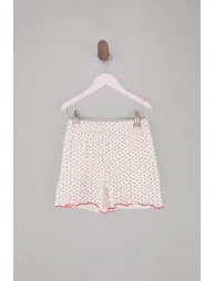White Printed Ruffle Girls Knitted Pajamas Set - 3