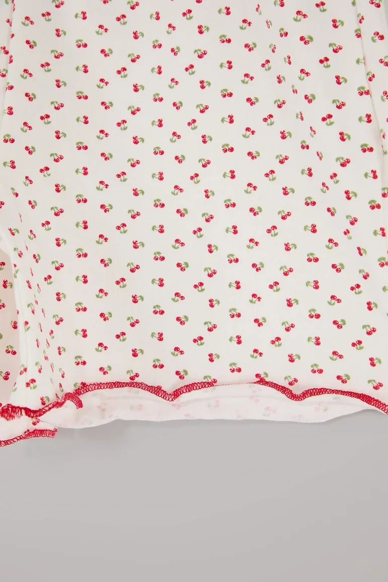 White Printed Ruffle Girls Knitted Pajamas Set - 4