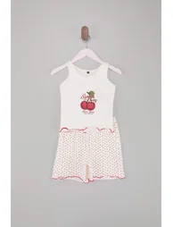 White Printed Ruffle Girls Knitted Pajamas Set - 1
