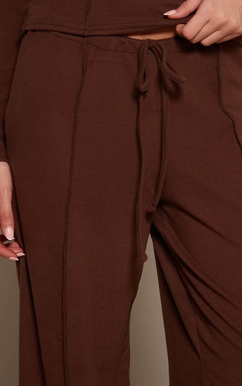 Dark Brown Seam Detail Wide Leg Trousers - 3