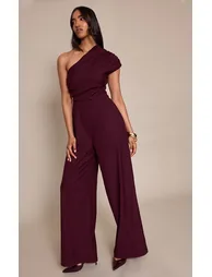 PLT Label Plum Asymmetric Ruched Wide Leg Jumpsuit - 2