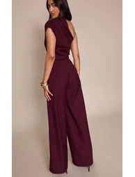 PLT Label Plum Asymmetric Ruched Wide Leg Jumpsuit - 1
