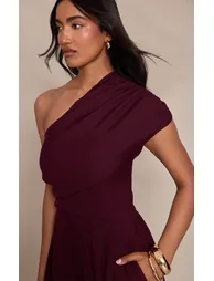 PLT Label Plum Asymmetric Ruched Wide Leg Jumpsuit - 3