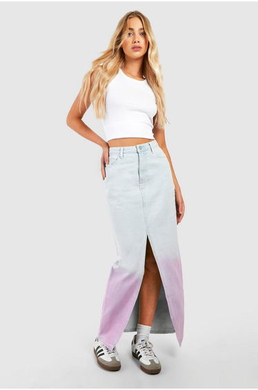 Ombre Split Front Denim Midaxi Skirt - light blue