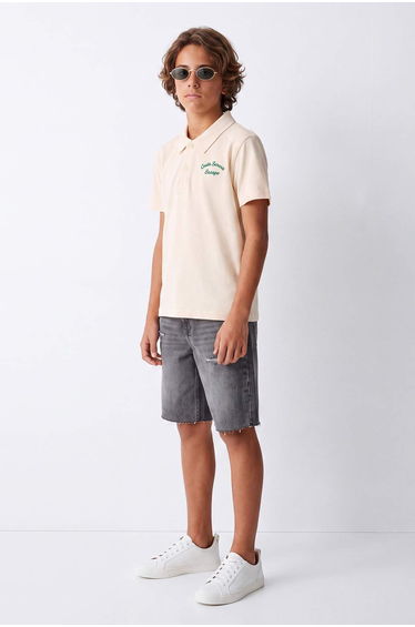 Beige Boy's Polo Collar Knitted T-Shirt