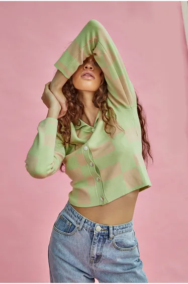 Glamorous Lily Green Stone Button Through Long Sleeve Top