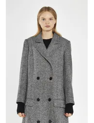 Black-White Chevron Double-Breasted Oversized-Coat - 2