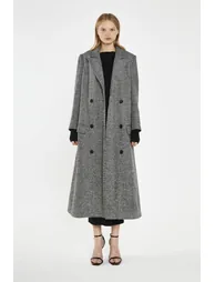 Black-White Chevron Double-Breasted Oversized-Coat