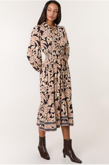 Border Print Shirt Dress