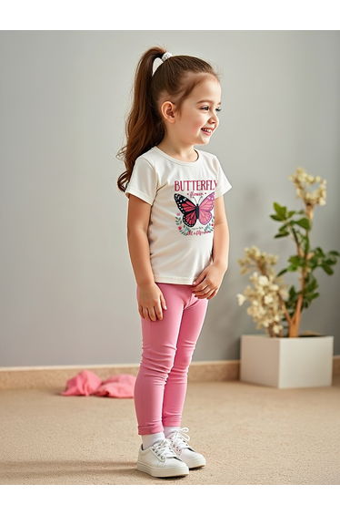 Kids 2pcs Graphic Print Short Sleeve T-Shirt and Solid Leggings