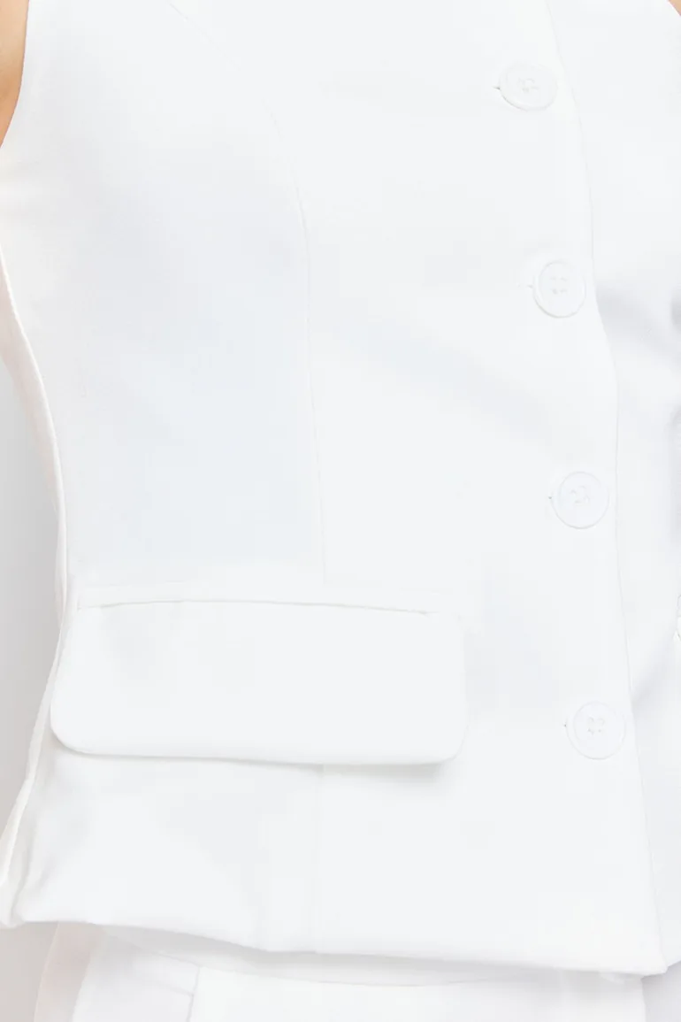 Ecru Fitted Woven Vest - 4