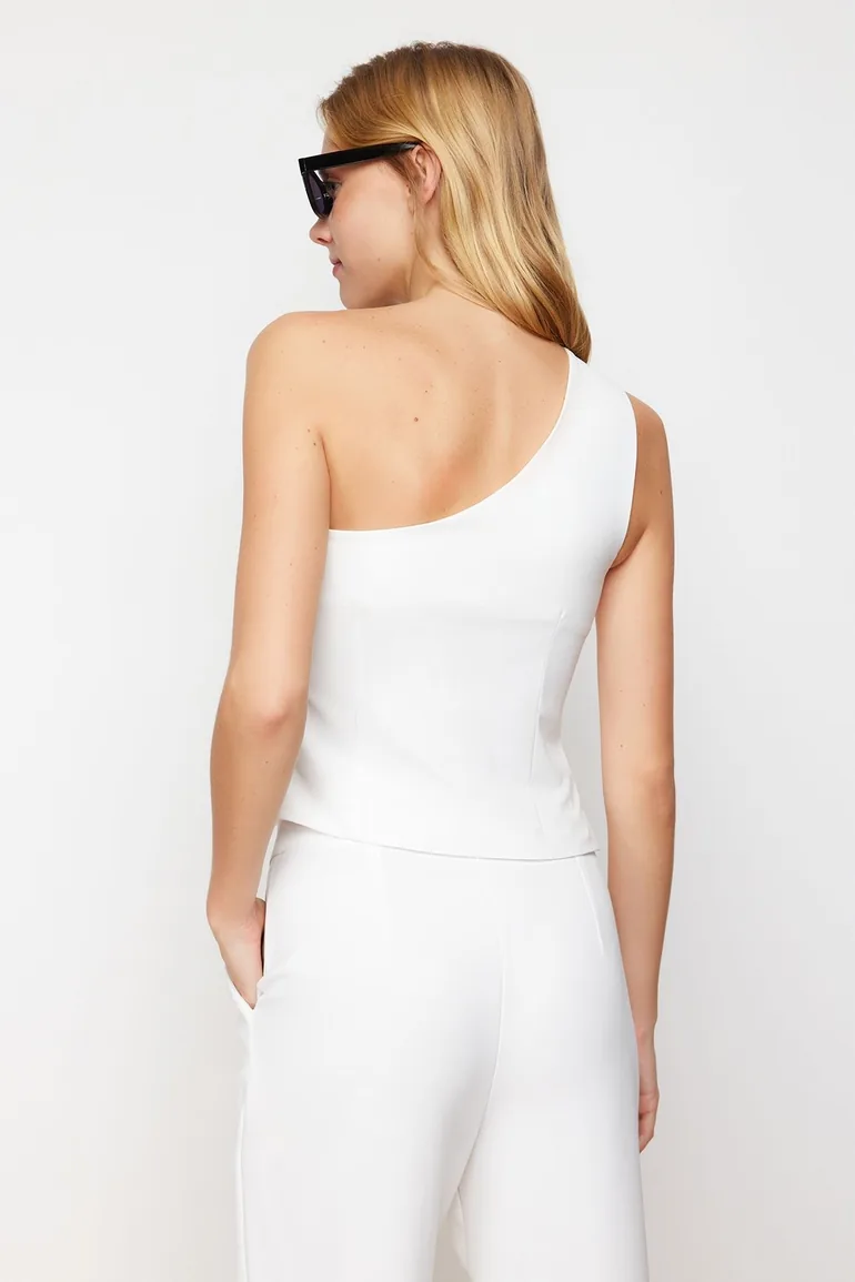Ecru Fitted Woven Vest - 5