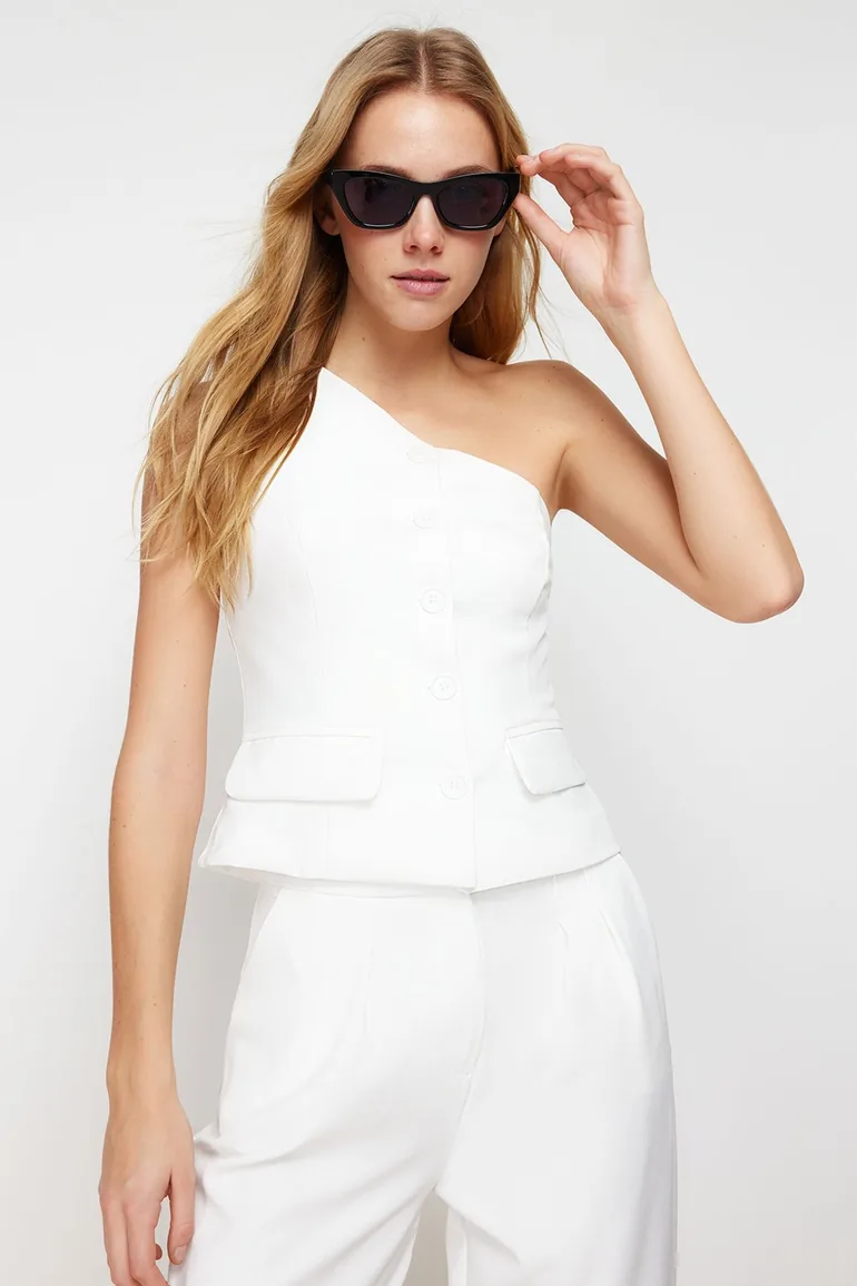 Ecru Fitted Woven Vest - 2