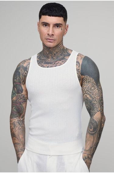 Tall Muscle Fit Textured Ribbed Vest - white