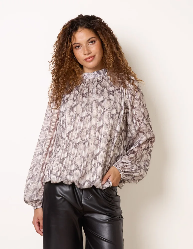 Rhinestone Snake Puff Ball Blouse - 2