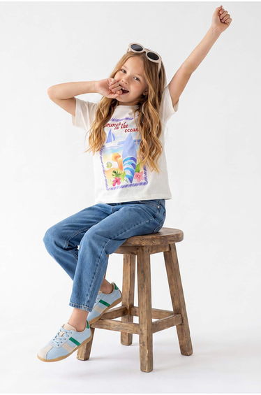 Ecru Girls' Plain Knitted T-Shirt