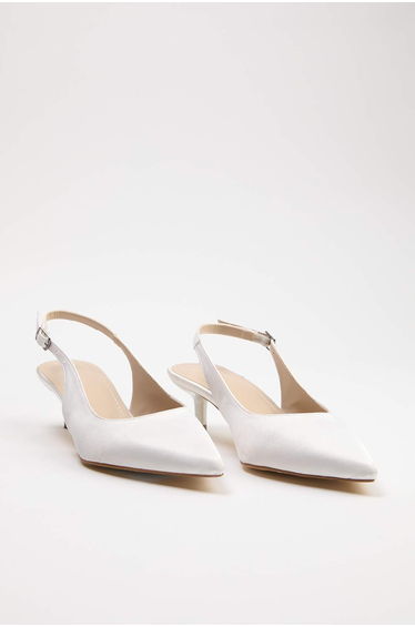 White Pointed Toe Women's 4 cm Kitten Heel Shoes