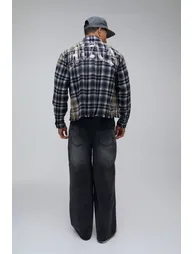 Oversized Boxy Bleach Wash Applique Distress Shirt - grey - 1