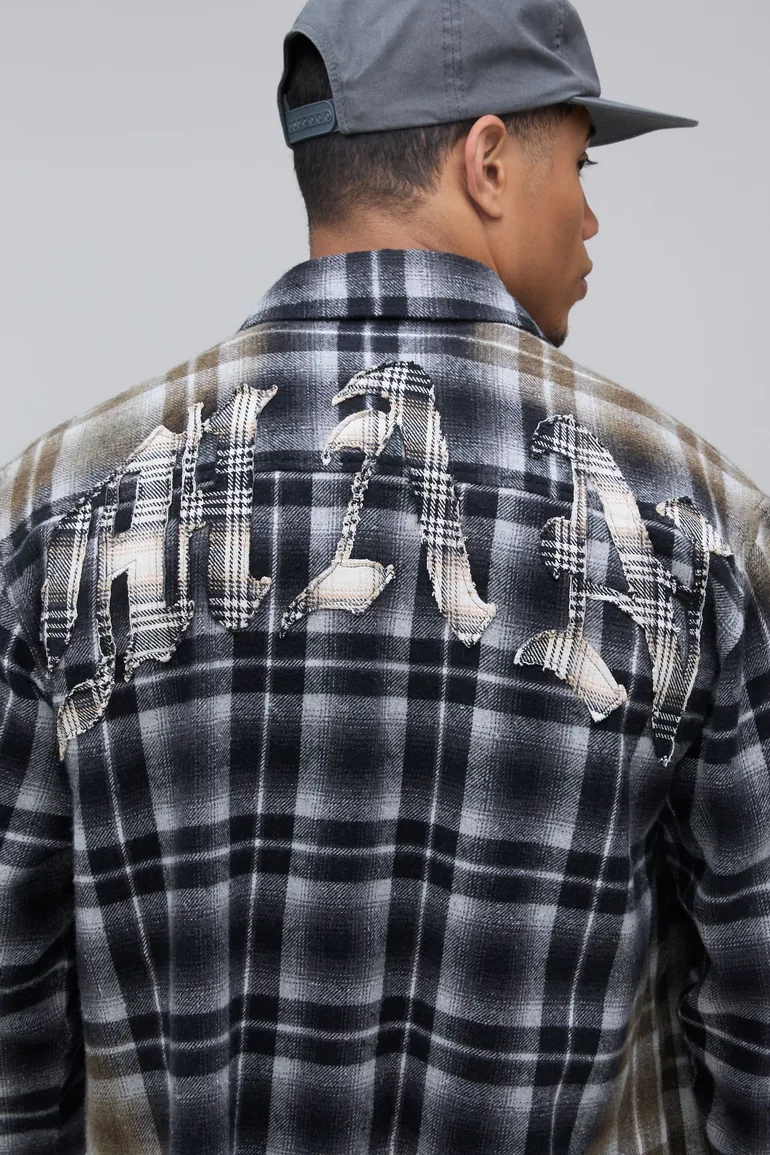 Oversized Boxy Bleach Wash Applique Distress Shirt - grey - 2