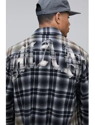 Oversized Boxy Bleach Wash Applique Distress Shirt - grey - 2