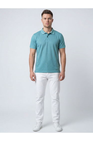 Men Green Textured Short Sleeve Polo