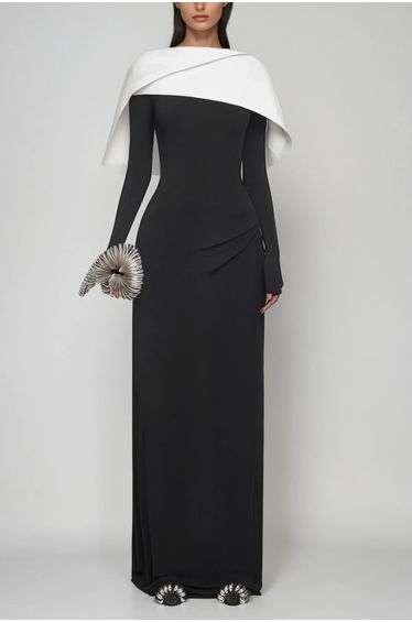 Cabdulqaadir Shawl Ruch Bodycon Maxi Dress In Black